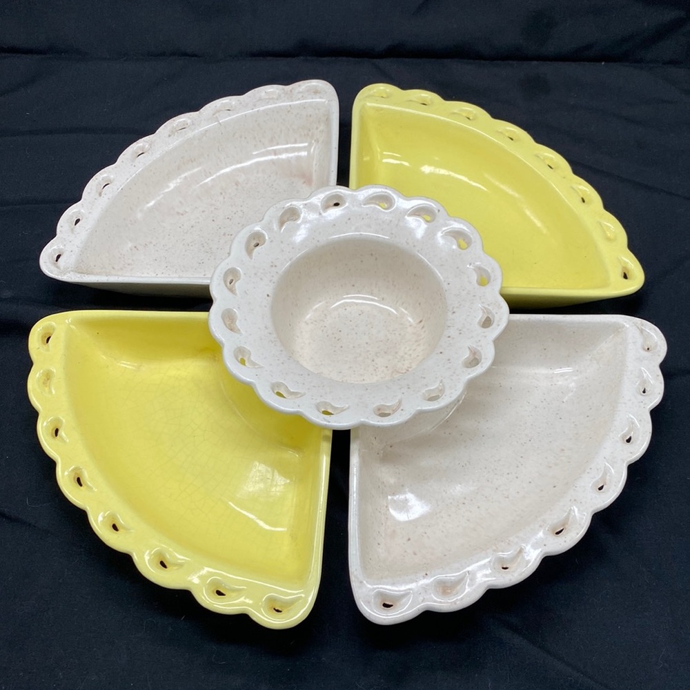 Vintage Relish Dish Set California USA Pottery L48 Lace